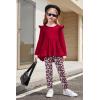 Arshiner Toddler Girl Clothes Ruffle Trim Long Sleeve Pullover Top and Floral Print Leggings Fall Outfits Kids Clothing Sets(Wine Red-leopard)