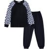 Arshiner Boys Clothes Set Long Raglan Sleeve T-Shirts + Casual Pants 2Pcs Colorblock Fall Outfits for Kids(Black / Black White Checked)