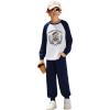 Arshiner Boys Clothes Set Long Raglan Sleeve T-Shirts + Casual Pants 2Pcs Colorblock Fall Outfits for Kids(Teddy- White / Navy)