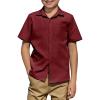 Arshiner Boys Short Sleeve Dress Shirts Solid Button Down Shirts Summer Formal Uniform Shirt with Pocket(Wine Red)