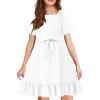 Arshiner Girls Dresses Kids Summer Square Neck Ruffle Hem Belted Dress with Pockets for 5-12 Years(White)