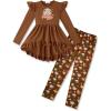 Arshiner Toddler Girl Clothes Ruffle Trim Long Sleeve Pullover Top and Floral Print Leggings Fall Outfits Kids Clothing Sets(Brown-teddy)