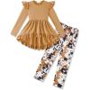 Arshiner Toddler Girl Clothes Ruffle Trim Long Sleeve Pullover Top and Floral Print Leggings Fall Outfits Kids Clothing Sets(Brown-tie Dye)