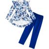 Arshiner Toddler Girl Clothes Ruffle Trim Long Sleeve Pullover Top and Floral Print Leggings Fall Outfits Kids Clothing Sets(Flower-royal Blue)