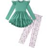 Arshiner Toddler Girl Clothes Ruffle Trim Long Sleeve Pullover Top and Floral Print Leggings Fall Outfits Kids Clothing Sets(Green-flower)