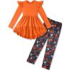 Arshiner Toddler Girl Clothes Ruffle Trim Long Sleeve Pullover Top and Floral Print Leggings Fall Outfits Kids Clothing Sets(Halloween)