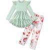 Arshiner Toddler Girl Clothes Ruffle Trim Long Sleeve Pullover Top and Floral Print Leggings Fall Outfits Kids Clothing Sets(Light Green-flower)
