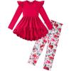Arshiner Toddler Girl Clothes Ruffle Trim Long Sleeve Pullover Top and Floral Print Leggings Fall Outfits Kids Clothing Sets(Red-flower)