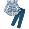 Arshiner Toddler Girl Clothes Ruffle Trim Long Sleeve Pullover Top and Floral Print Leggings Fall Outfits Kids Clothing Sets(Stripe-blue)