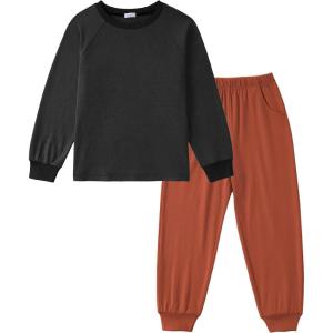 Arshiner Boys Clothes Set Long Raglan Sleeve T-Shirts + Casual Pants 2Pcs Colorblock Fall Outfits for Kids(Black / Brown)