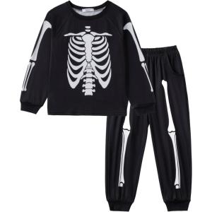 Arshiner Boys Clothes Set Long Raglan Sleeve T-Shirts + Casual Pants 2Pcs Colorblock Fall Outfits for Kids(Black / Halloween Skeleton)