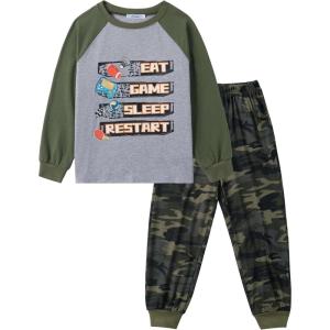 Arshiner Boys Clothes Set Long Raglan Sleeve T-Shirts + Casual Pants 2Pcs Colorblock Fall Outfits for Kids(Grey / Army Green Camo)