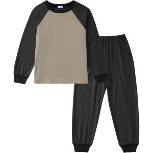 Arshiner Boys Clothes Set Long Raglan Sleeve T-Shirts + Casual Pants 2Pcs Colorblock Fall Outfits for Kids(Khaki / Black)