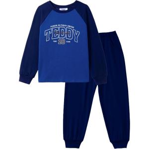 Arshiner Boys Clothes Set Long Raglan Sleeve T-Shirts + Casual Pants 2Pcs Colorblock Fall Outfits for Kids(Teddy- Navy / Black)