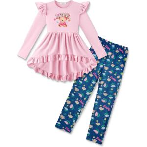 Arshiner Toddler Girl Clothes Ruffle Trim Long Sleeve Pullover Top and Floral Print Leggings Fall Outfits Kids Clothing Sets(Teddy)