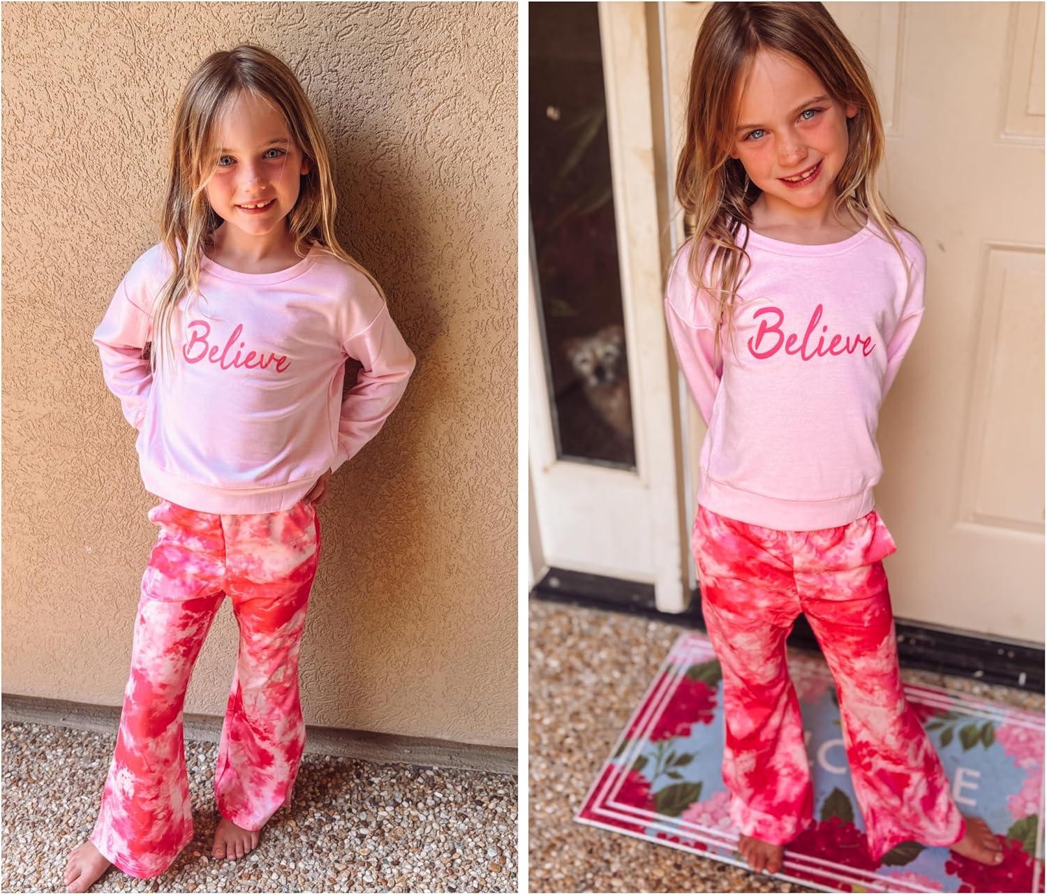 image:imageArshiner Girls 2 Piece Clothes Long Sleeve Sweatshirt amp Flared Pants Fall Clothing Set Size 512 YearsPink Tie Dye