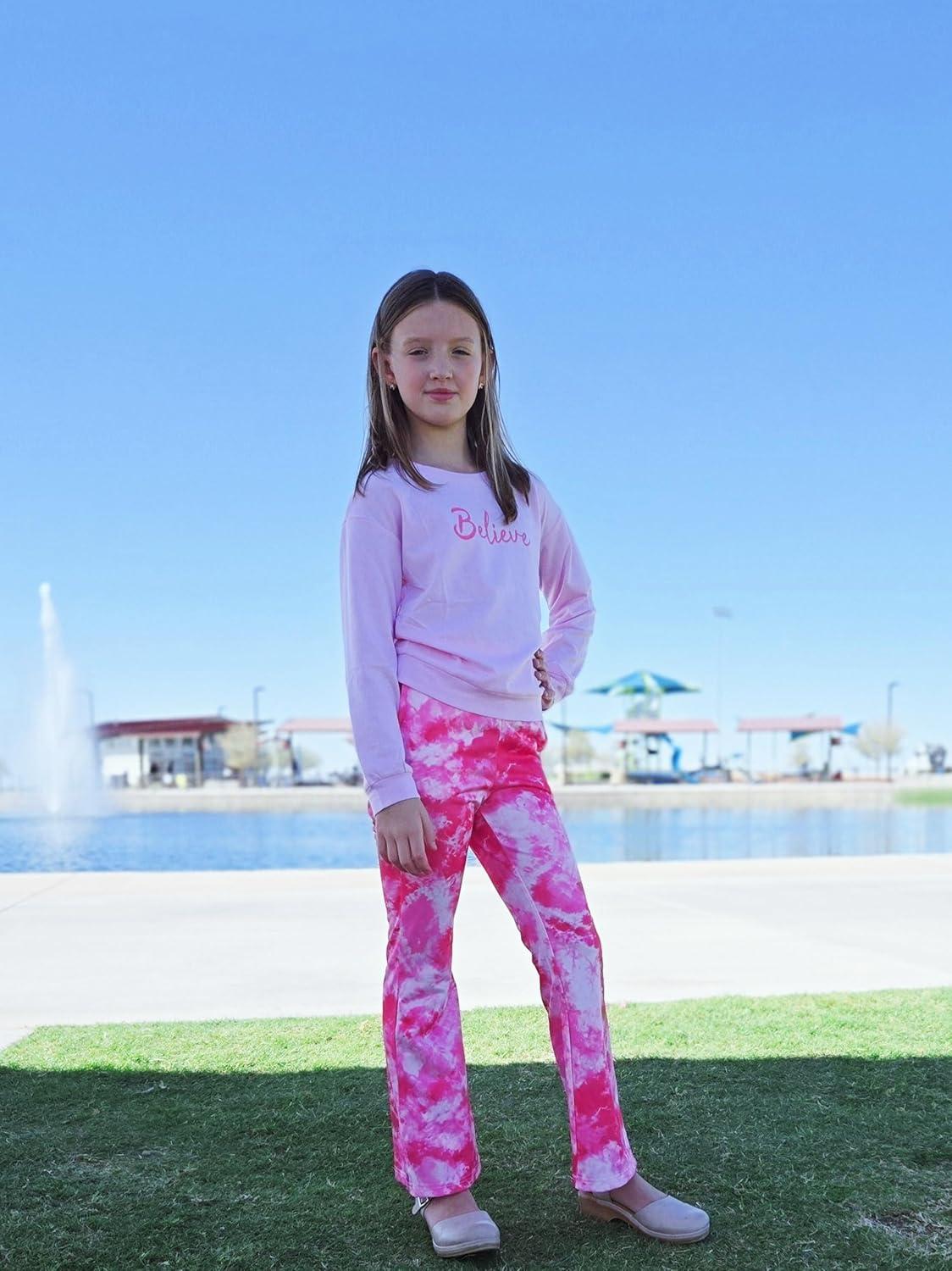 image:imageArshiner Girls 2 Piece Clothes Long Sleeve Sweatshirt amp Flared Pants Fall Clothing Set Size 512 YearsPink Tie Dye