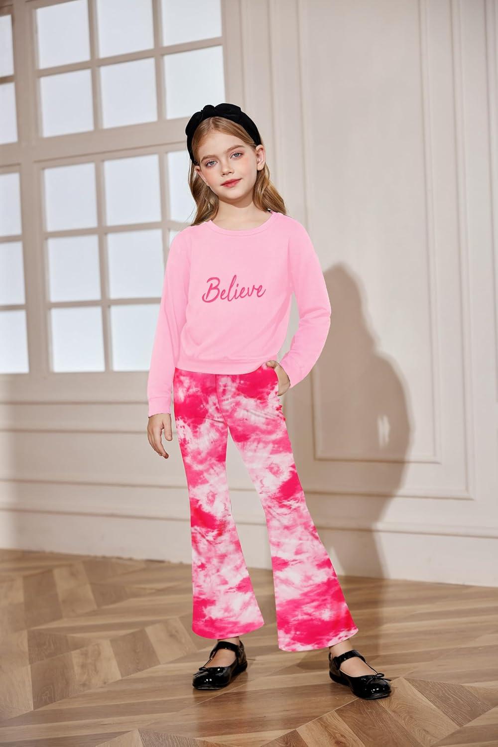 image:imageArshiner Girls 2 Piece Clothes Long Sleeve Sweatshirt amp Flared Pants Fall Clothing Set Size 512 YearsPink Tie Dye