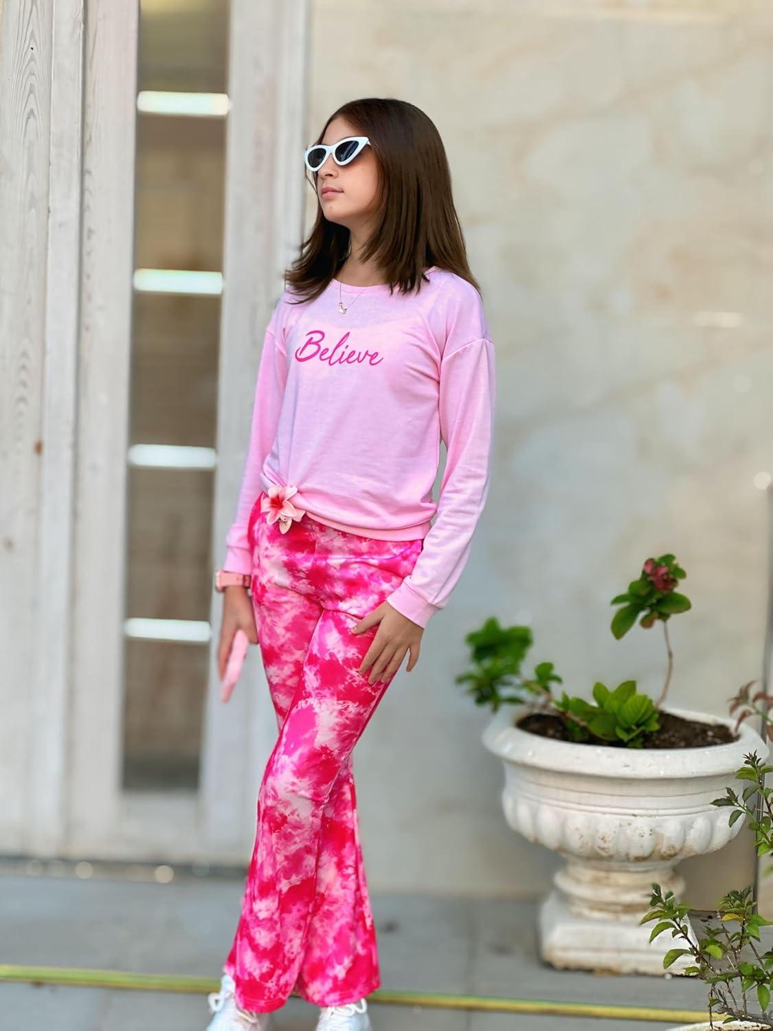 image:imageArshiner Girls 2 Piece Clothes Long Sleeve Sweatshirt amp Flared Pants Fall Clothing Set Size 512 YearsPink Tie Dye