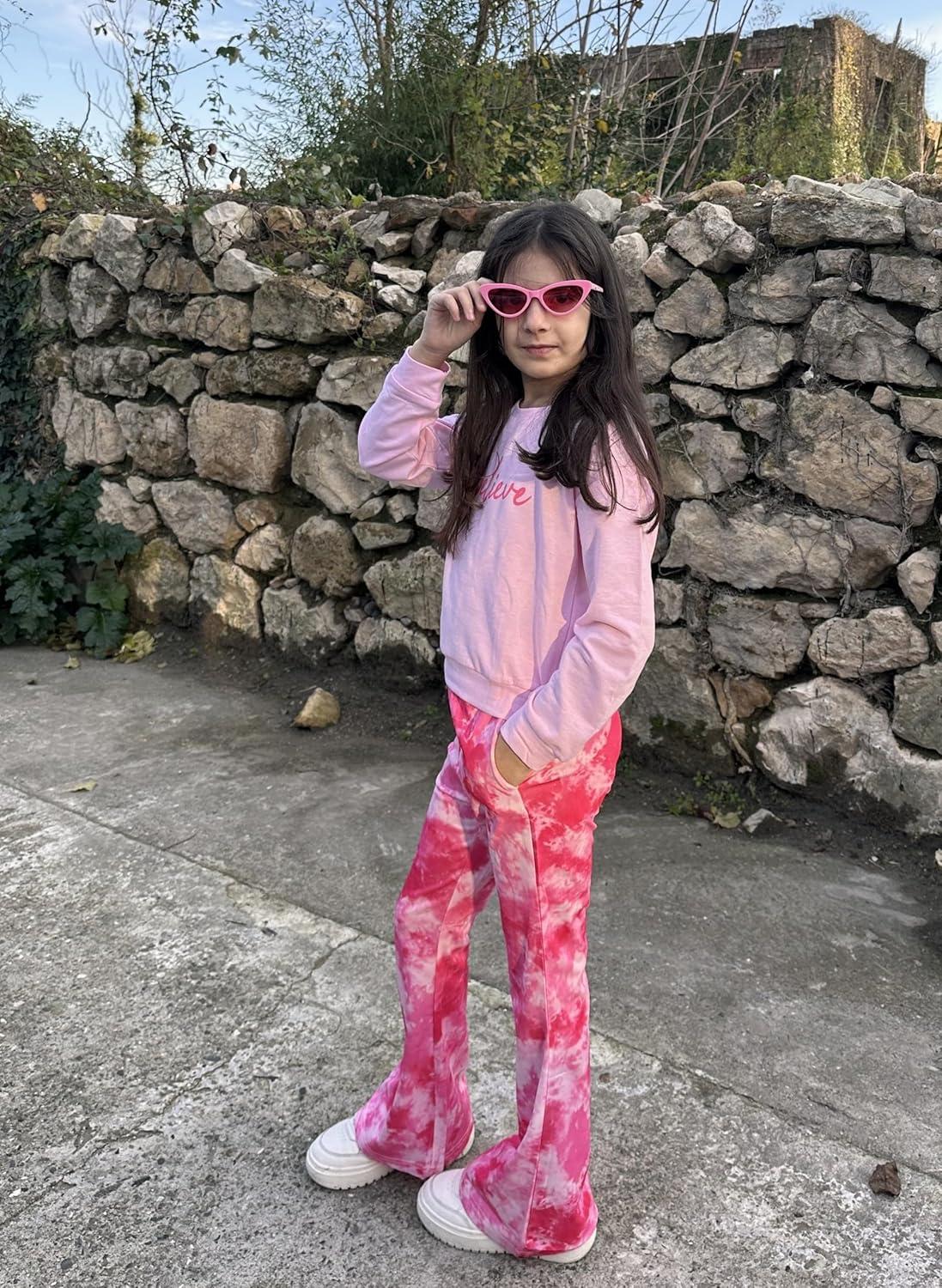 image:imageArshiner Girls 2 Piece Clothes Long Sleeve Sweatshirt amp Flared Pants Fall Clothing Set Size 512 YearsPink Tie Dye