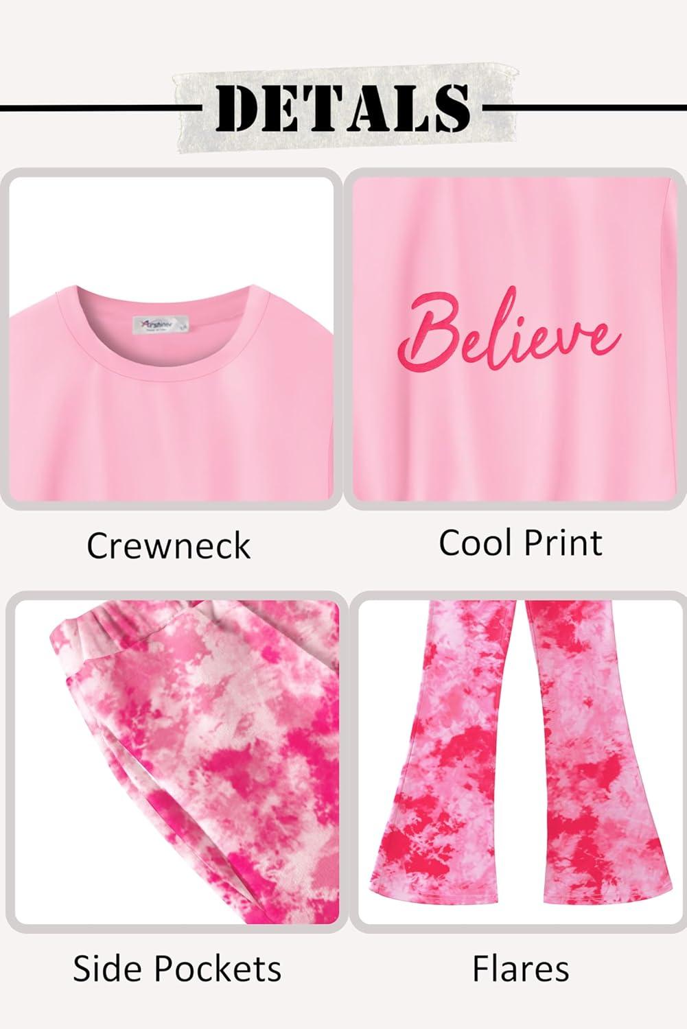 image:imageArshiner Girls 2 Piece Clothes Long Sleeve Sweatshirt amp Flared Pants Fall Clothing Set Size 512 YearsPink Tie Dye