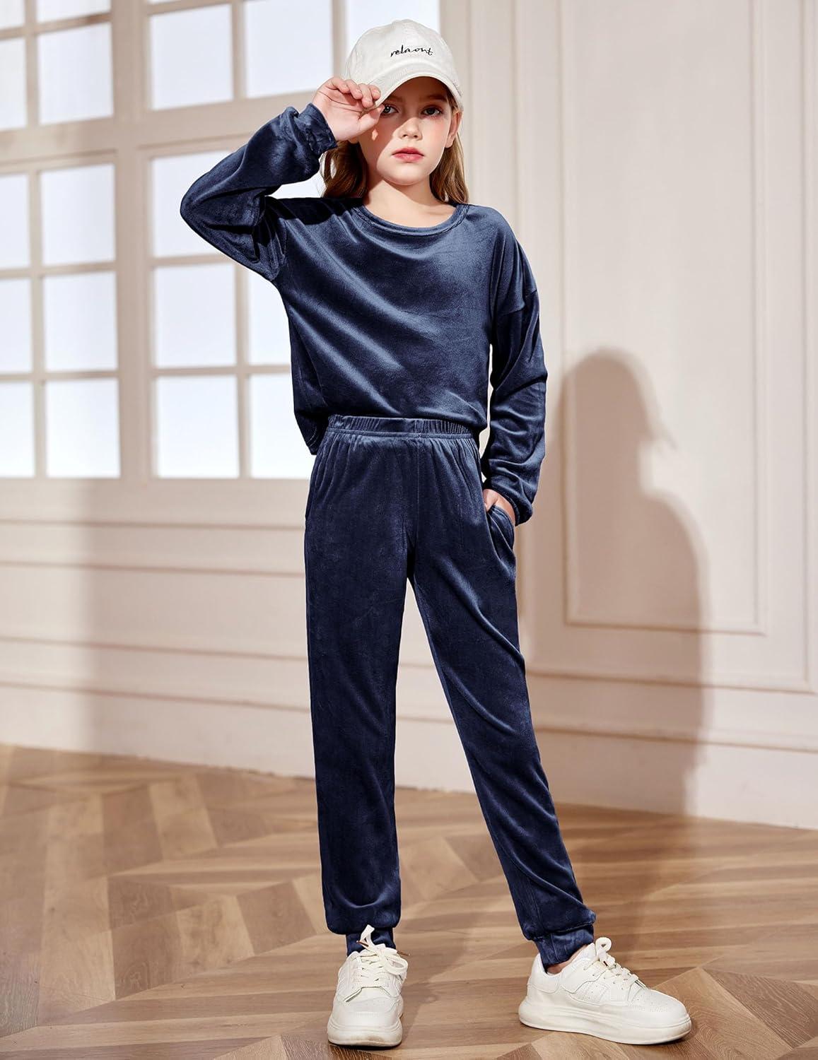 image:imageArshiner Girls 2 Piece Outfit Sweatsuits Set Kids Velour Sweatshirts amp Sweatpants Tracksuits Set for GirlsBlue Purple