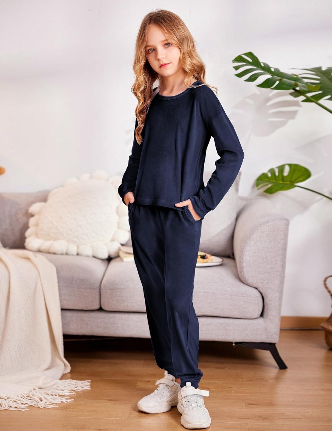 image:imageArshiner Girls 2 Piece Outfit Sweatsuits Set Kids Velour Sweatshirts amp Sweatpants Tracksuits Set for GirlsBlue Purple