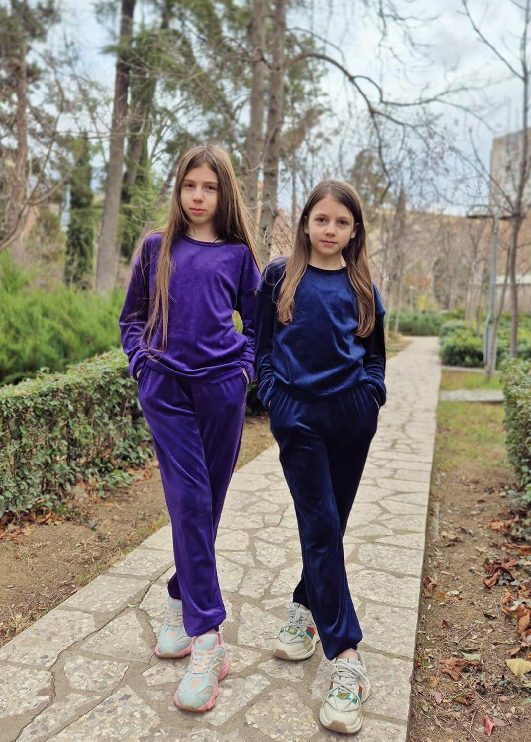 image:imageArshiner Girls 2 Piece Outfit Sweatsuits Set Kids Velour Sweatshirts amp Sweatpants Tracksuits Set for GirlsBlue Purple