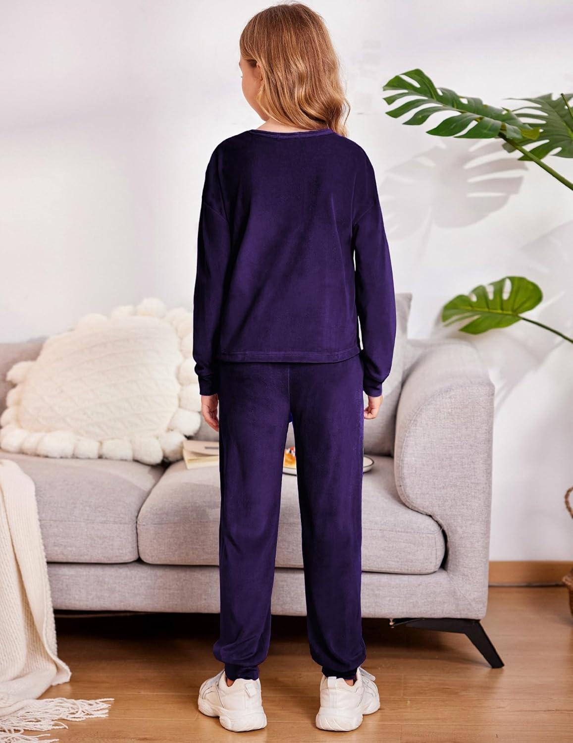 image:imageArshiner Girls 2 Piece Outfit Sweatsuits Set Kids Velour Sweatshirts amp Sweatpants Tracksuits Set for GirlsDark Purple