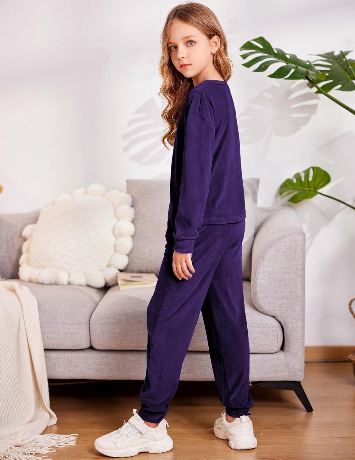 image:imageArshiner Girls 2 Piece Outfit Sweatsuits Set Kids Velour Sweatshirts amp Sweatpants Tracksuits Set for GirlsDark Purple