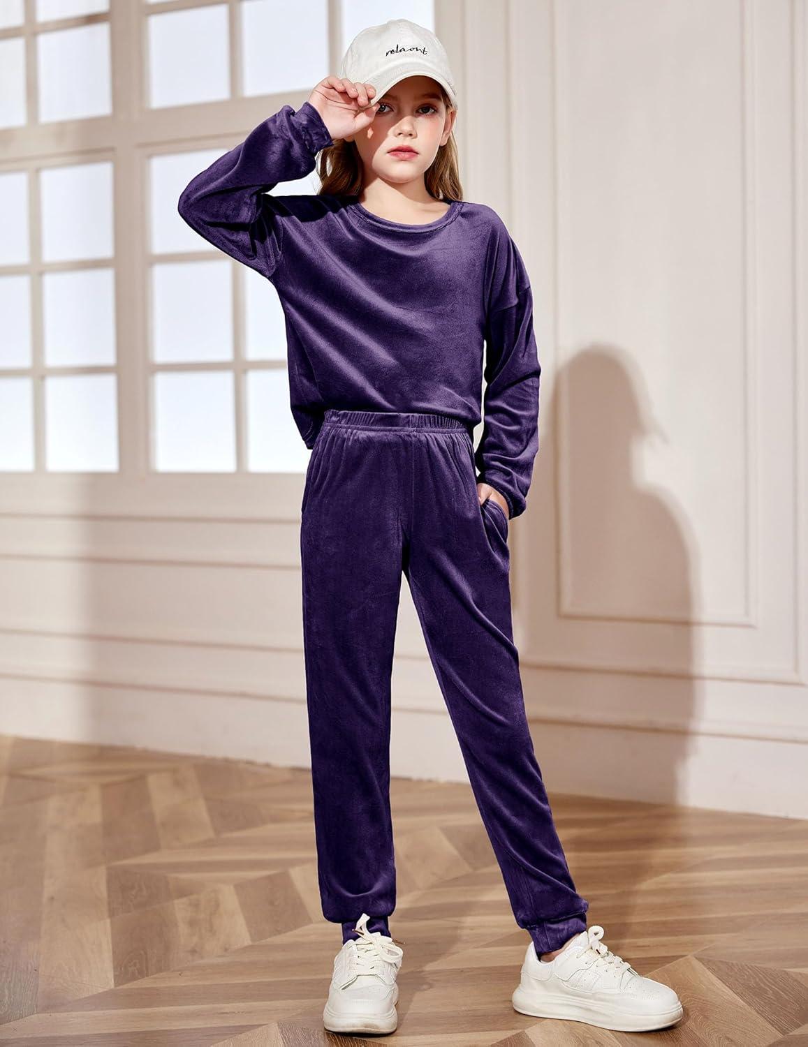 image:imageArshiner Girls 2 Piece Outfit Sweatsuits Set Kids Velour Sweatshirts amp Sweatpants Tracksuits Set for GirlsDark Purple