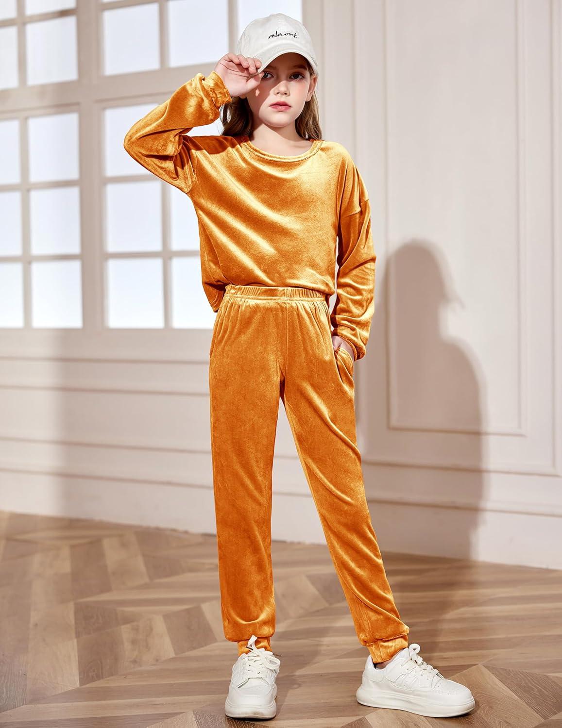 image:imageArshiner Girls 2 Piece Outfit Sweatsuits Set Kids Velour Sweatshirts amp Sweatpants Tracksuits Set for GirlsOrange