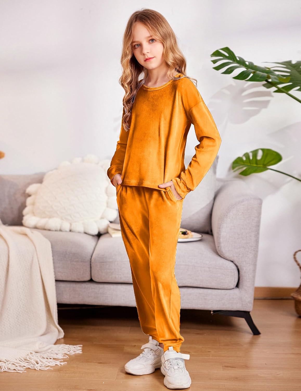 image:imageArshiner Girls 2 Piece Outfit Sweatsuits Set Kids Velour Sweatshirts amp Sweatpants Tracksuits Set for GirlsOrange