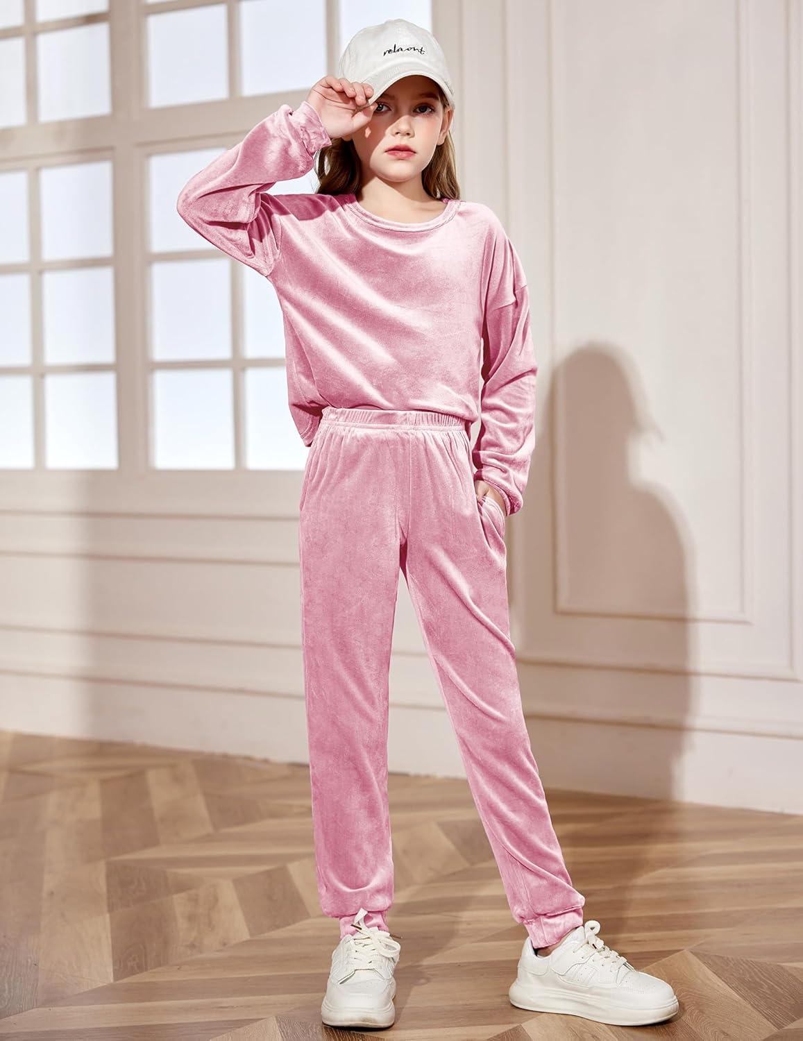 image:imageArshiner Girls 2 Piece Outfit Sweatsuits Set Kids Velour Sweatshirts amp Sweatpants Tracksuits Set for GirlsPink