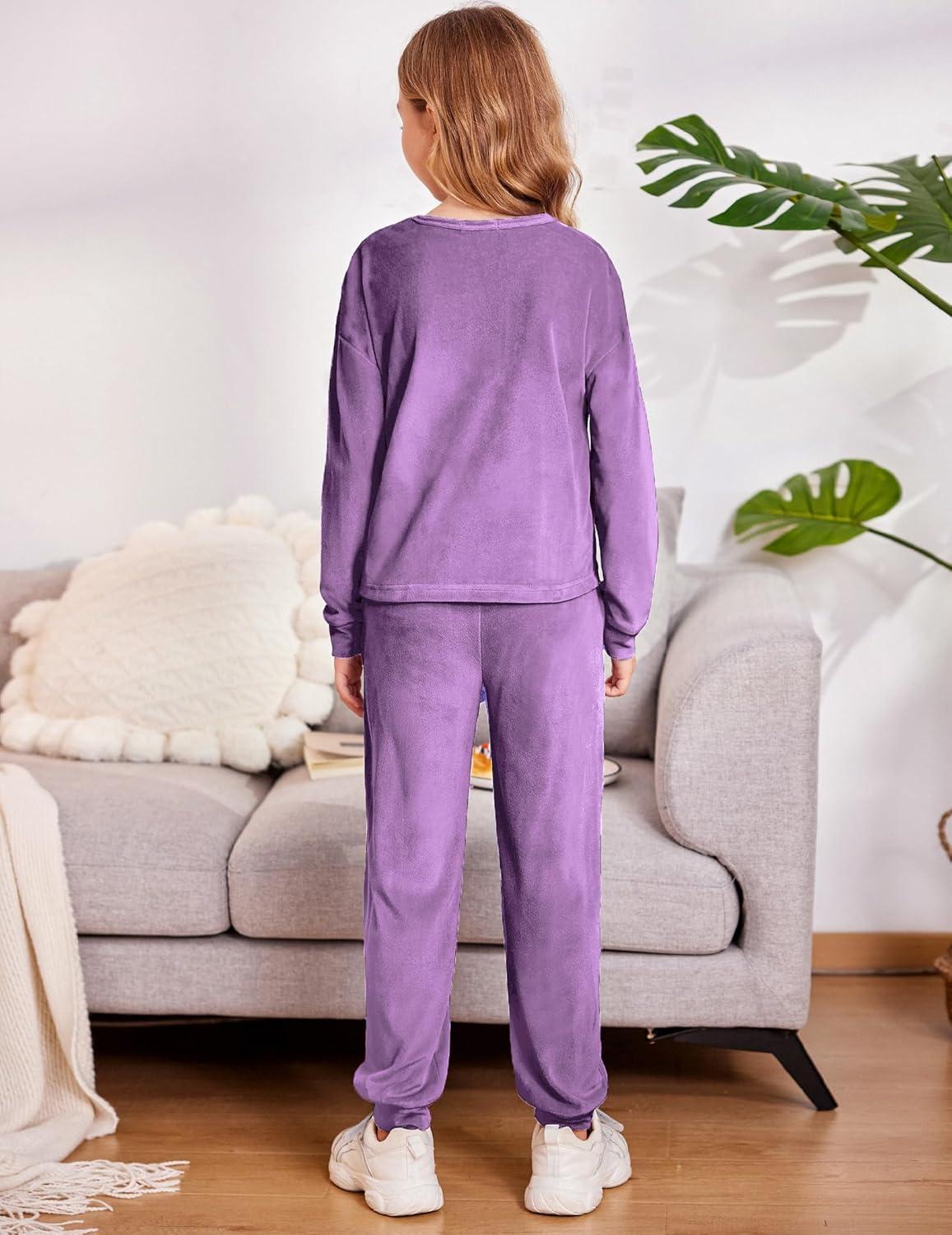 image:imageArshiner Girls 2 Piece Outfit Sweatsuits Set Kids Velour Sweatshirts amp Sweatpants Tracksuits Set for GirlsPurple