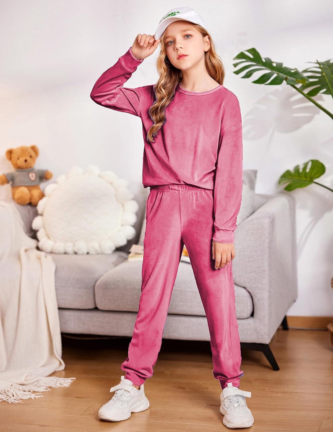 image:imageArshiner Girls 2 Piece Outfit Sweatsuits Set Kids Velour Sweatshirts amp Sweatpants Tracksuits Set for GirlsRose Red