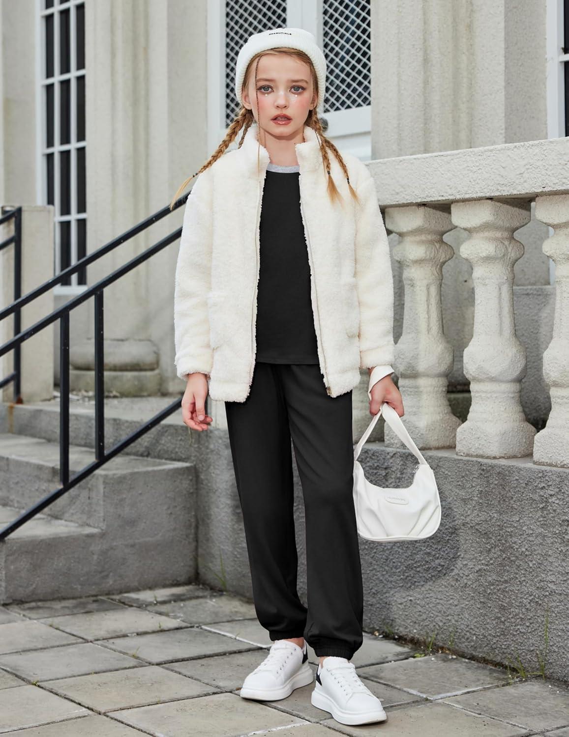 image:imageArshiner Girls 2 Piece Outfits Fashion Clothes Short Sleeve Tops and Jogger Pants Kids Tracksuit Sweatsuits SetBlack