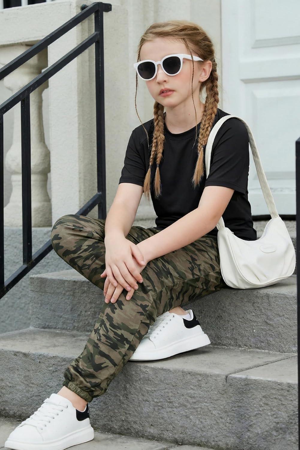 image:imageArshiner Girls 2 Piece Outfits Fashion Clothes Short Sleeve Tops and Jogger Pants Kids Tracksuit Sweatsuits SetCamouflage