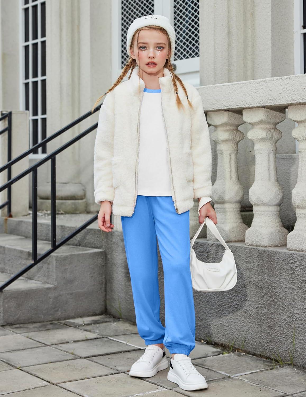 image:imageArshiner Girls 2 Piece Outfits Fashion Clothes Short Sleeve Tops and Jogger Pants Kids Tracksuit Sweatsuits SetLight Blue