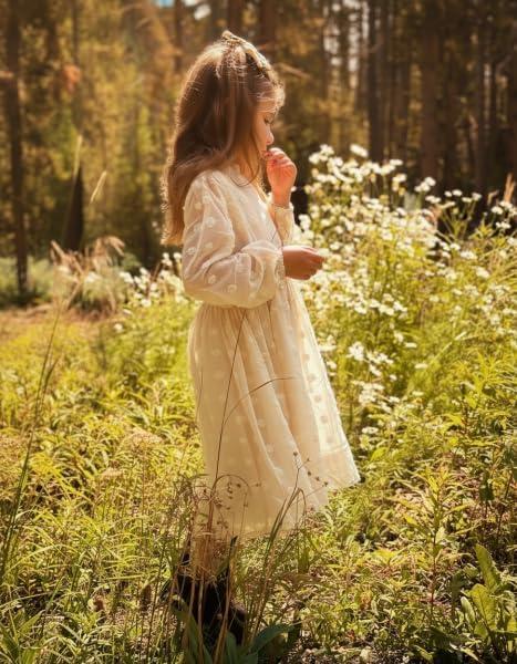 image:imageArshiner Girls Dress Long Sleeve Swiss Dot Ruffle Collar Flowy ALine Party Dress for Kids 513YBeige