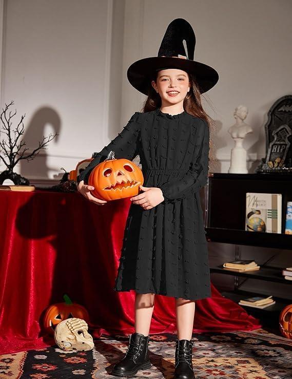 image:imageArshiner Girls Dress Long Sleeve Swiss Dot Ruffle Collar Flowy ALine Party Dress for Kids 513YBlack