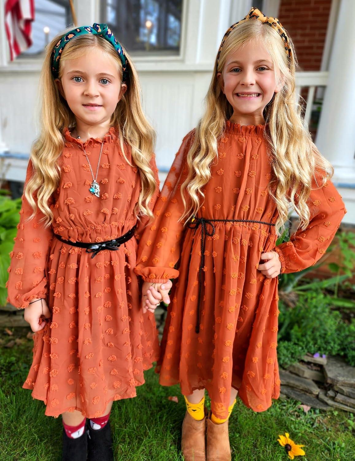 image:imageArshiner Girls Dress Long Sleeve Swiss Dot Ruffle Collar Flowy ALine Party Dress for Kids 513YCaramel