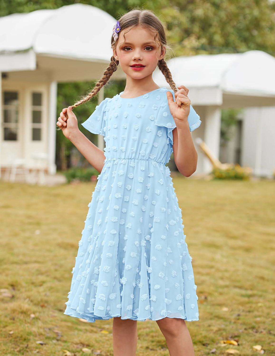 image:imageArshiner Girls Girly Dress Swiss Dot Ruffle Short Sleeve Twirly Cute Dresses for 512 Years OldLight Blue