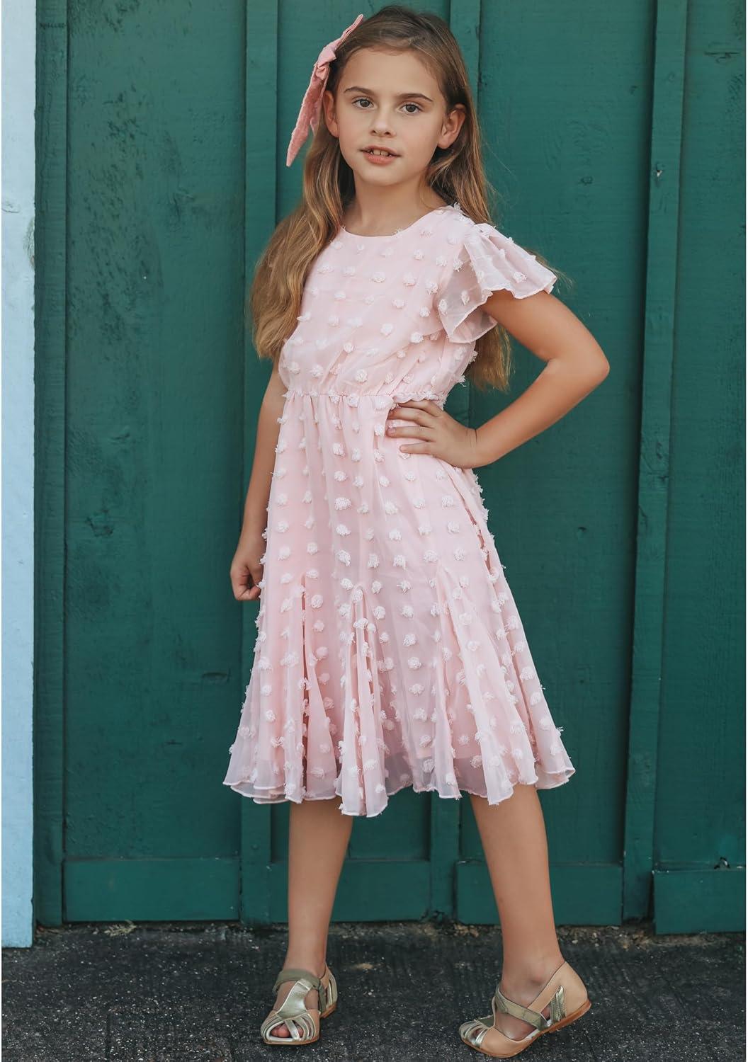 image:imageArshiner Girls Girly Dress Swiss Dot Ruffle Short Sleeve Twirly Cute Dresses for 512 Years OldLight Pink