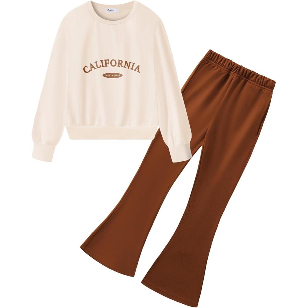 image:imageArshiner Girls 2 Piece Clothes Long Sleeve Sweatshirt amp Flared Pants Fall Clothing Set Size 512 YearsBrown