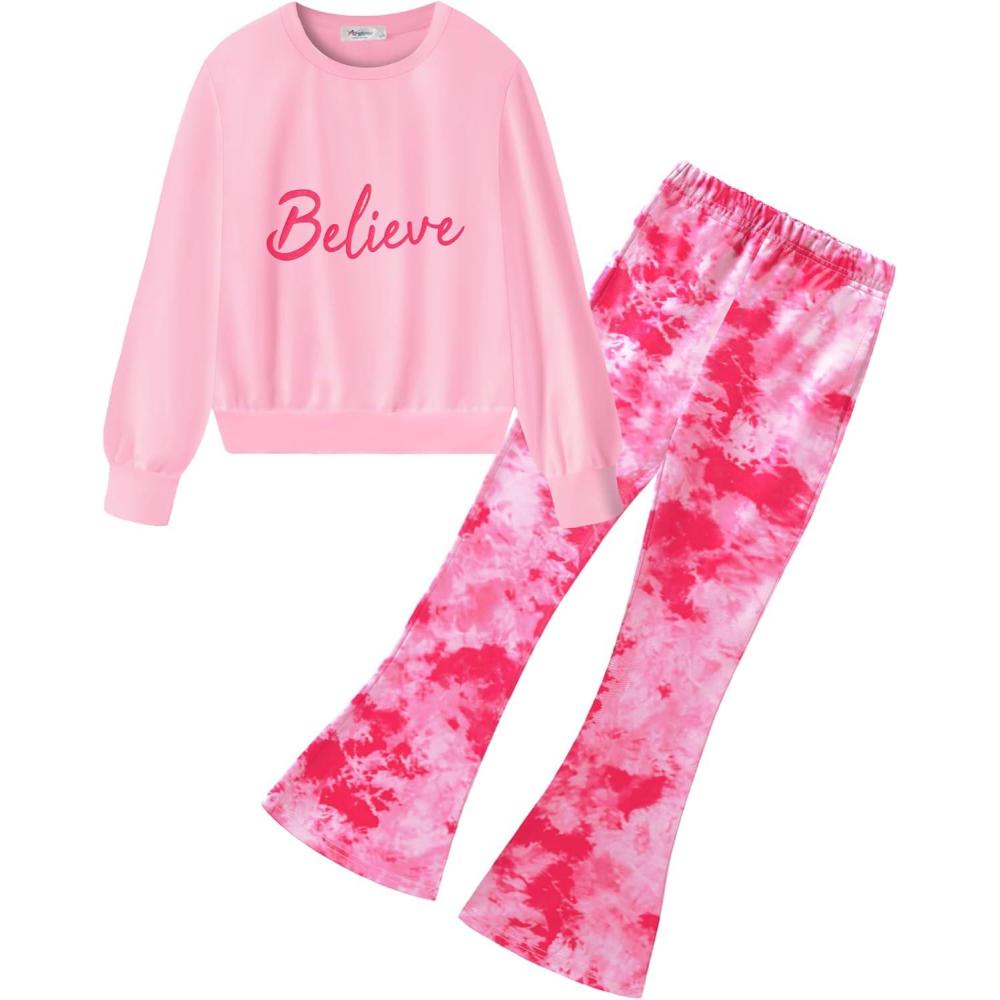 image:imageArshiner Girls 2 Piece Clothes Long Sleeve Sweatshirt amp Flared Pants Fall Clothing Set Size 512 YearsPink Tie Dye