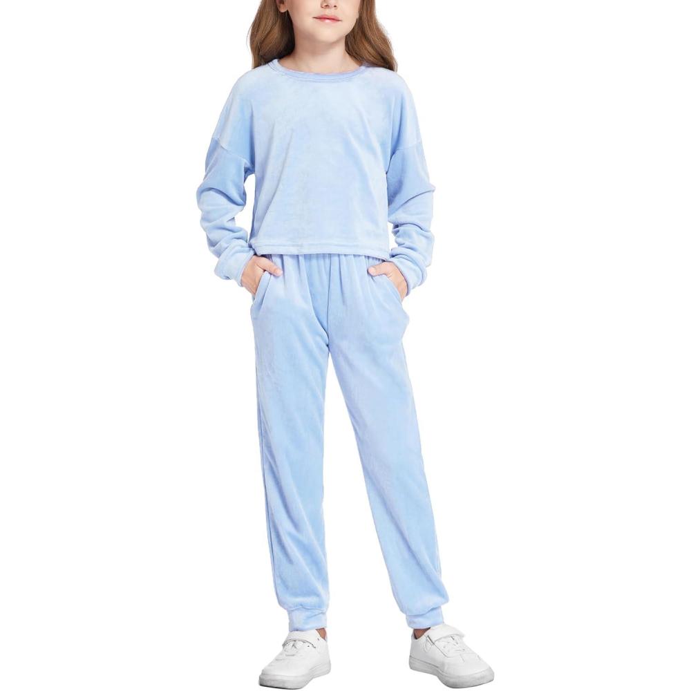 image:imageArshiner Girls 2 Piece Outfit Sweatsuits Set Kids Velour Sweatshirts amp Sweatpants Tracksuits Set for GirlsBlue