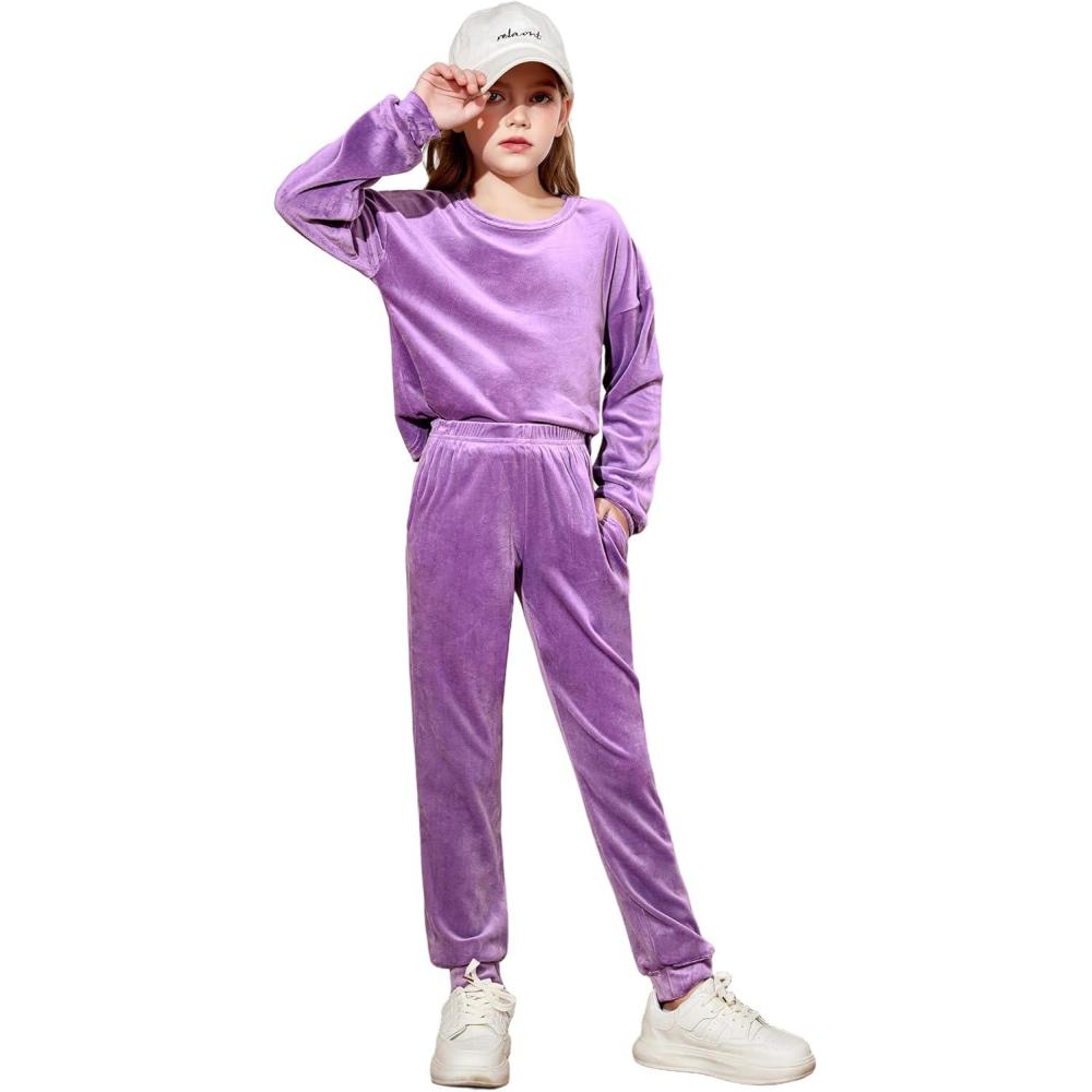 image:imageArshiner Girls 2 Piece Outfit Sweatsuits Set Kids Velour Sweatshirts amp Sweatpants Tracksuits Set for GirlsLilac