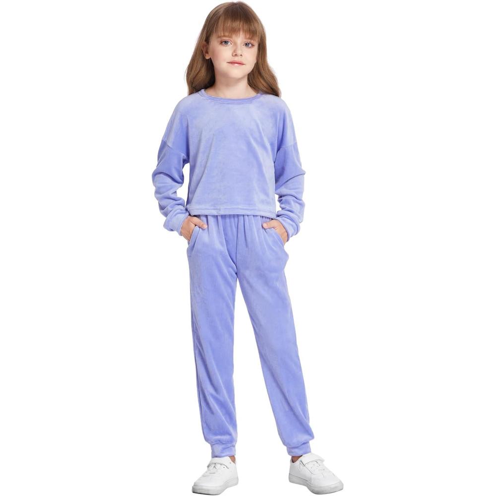 image:imageArshiner Girls 2 Piece Outfit Sweatsuits Set Kids Velour Sweatshirts amp Sweatpants Tracksuits Set for GirlsPurple