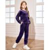Arshiner Girls 2 Piece Outfit Sweatsuits Set Kids Velour Sweatshirts & Sweatpants Tracksuits Set for Girls(Dark Purple)